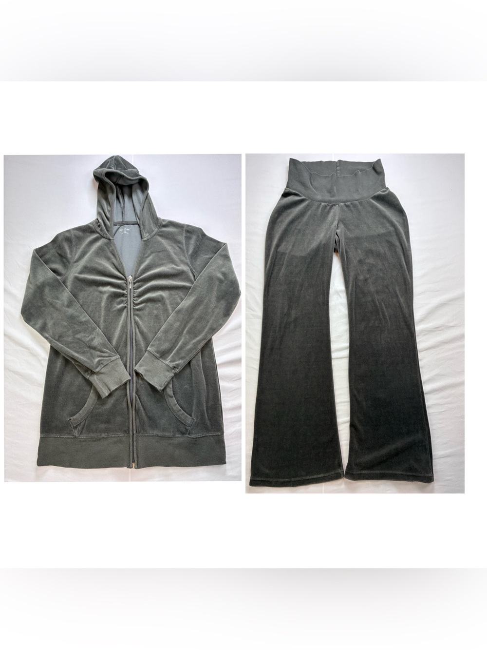 Motherhood Maternity Gray Velour Hoodie & Flared Wide-Leg Pants Set Size Med